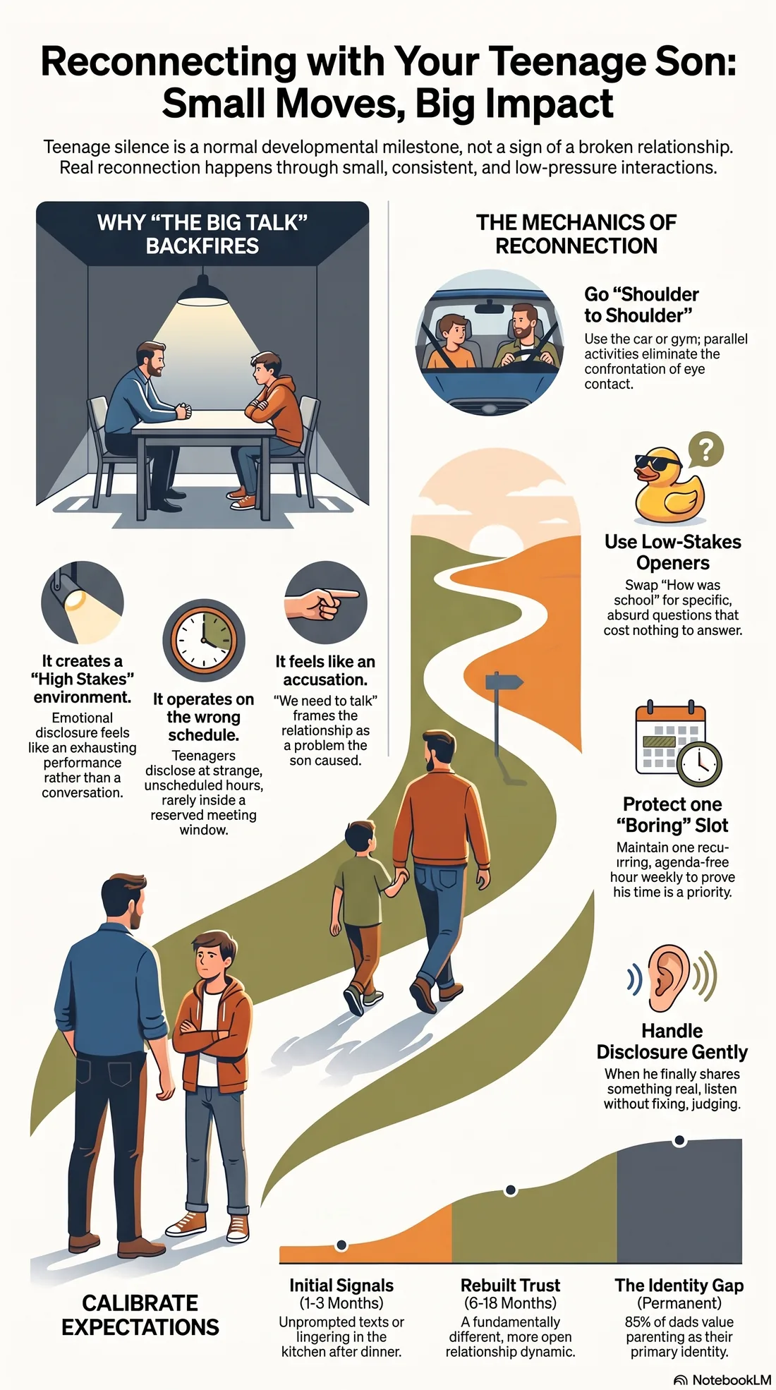 Infographic of the reconnection playbook for fathers of teenage sons